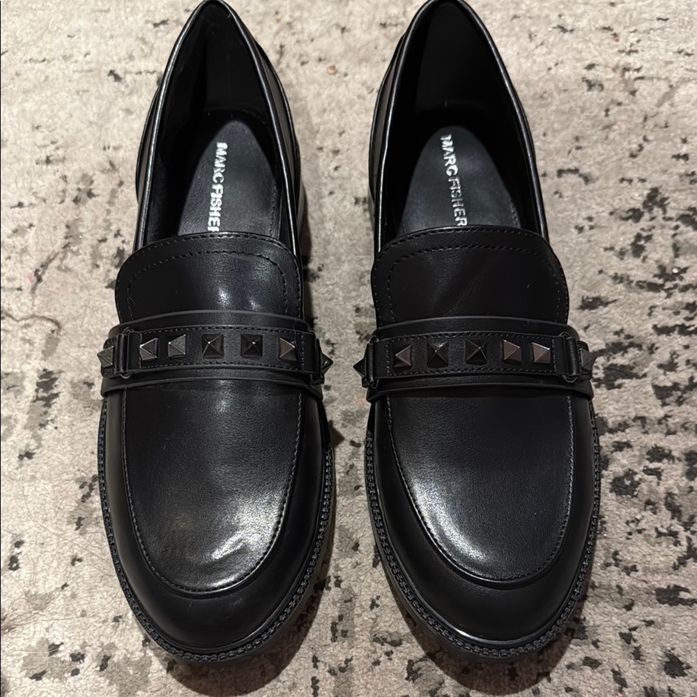 Marc Fisher Black Loafers with Studded Strap